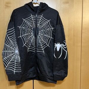 Black Hoodie with White Spider and Webs
